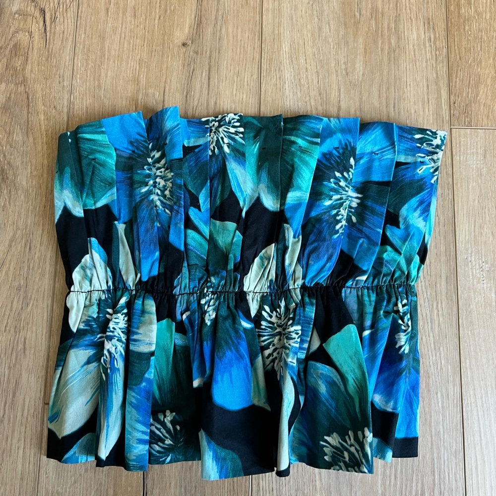 Forever 21 Blue and Green Floral Strapless Top